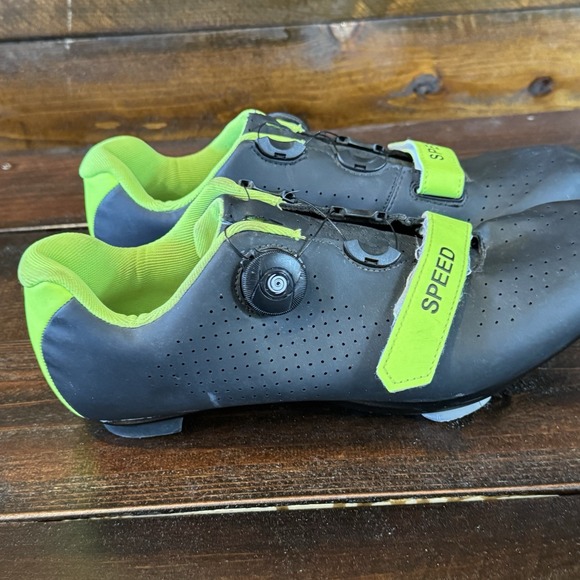 SPEED‎ Microtex Cycling Bike Bicycle Shoes Black Green 3 Bolt Size EU 43 Unisex - Picture 5 of 13